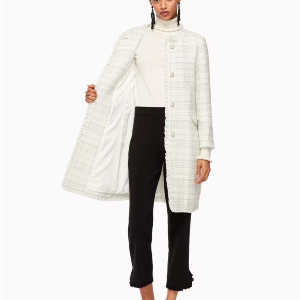 Elegant White Tweed Coat Kate spade